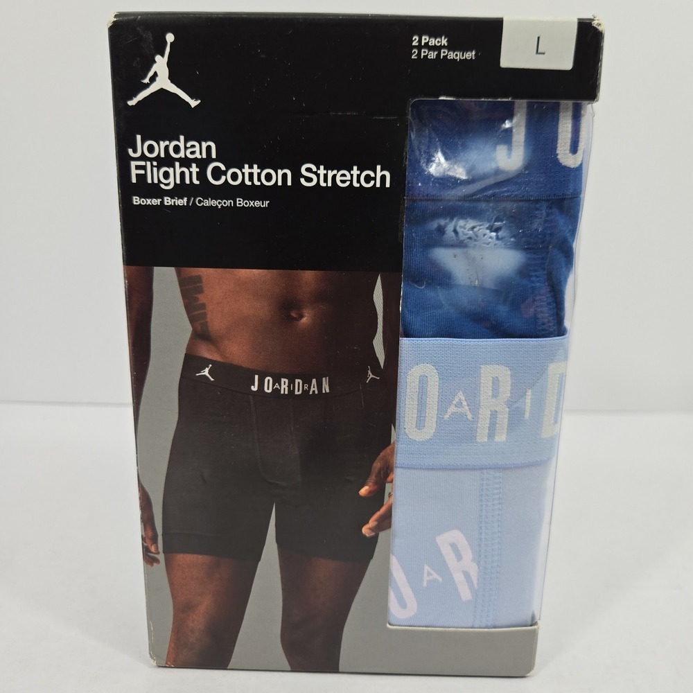 Jordan Flight Cotton Stretch Boxer Brief Mens Large Blue Underwear 2 Pack L